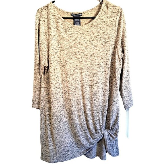 Chelsea & Theodore XL Beige Black Twist Hem 3/4 Sleeve Knit Top New w/Tags - Picture 1 of 8